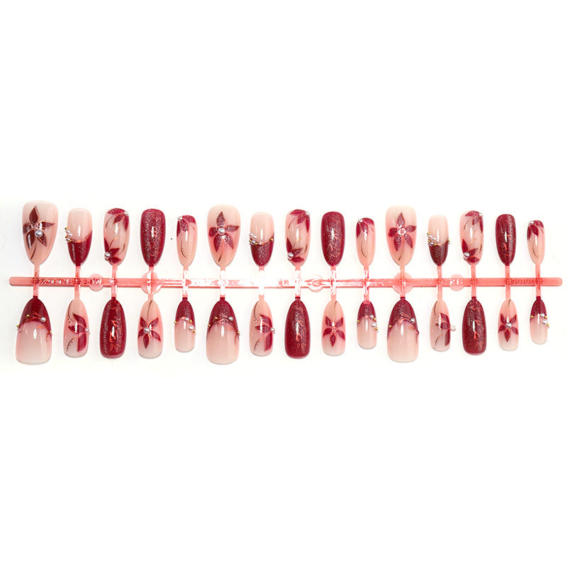 Elegant Press-On Nail Set with Floral and Gem Accents Kalsten
