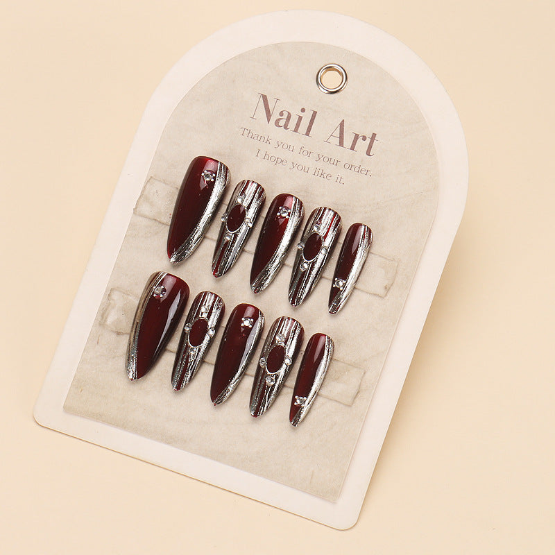Glamorous Press-On Nail Set with Rhinestone and Glossy Finish Kalsten