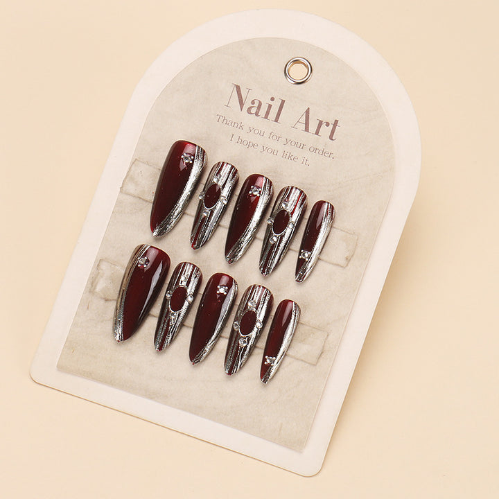 Glamorous Press-On Nail Set with Rhinestone and Glossy Finish Kalsten