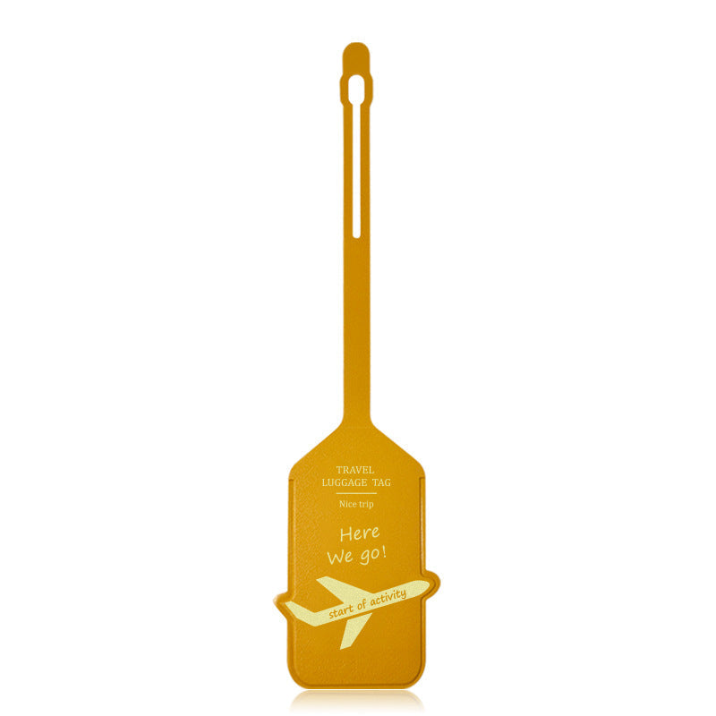 premium leather travel luggage ID tag with embossed airplane motif and adjustable strap Kalsten