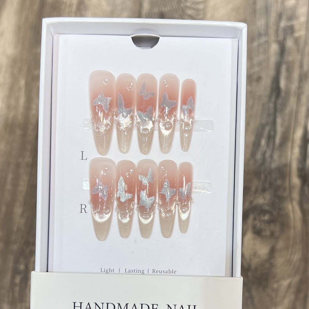 Artistic Stiletto Press-On Nail Set with Butterfly Design Kalsten
