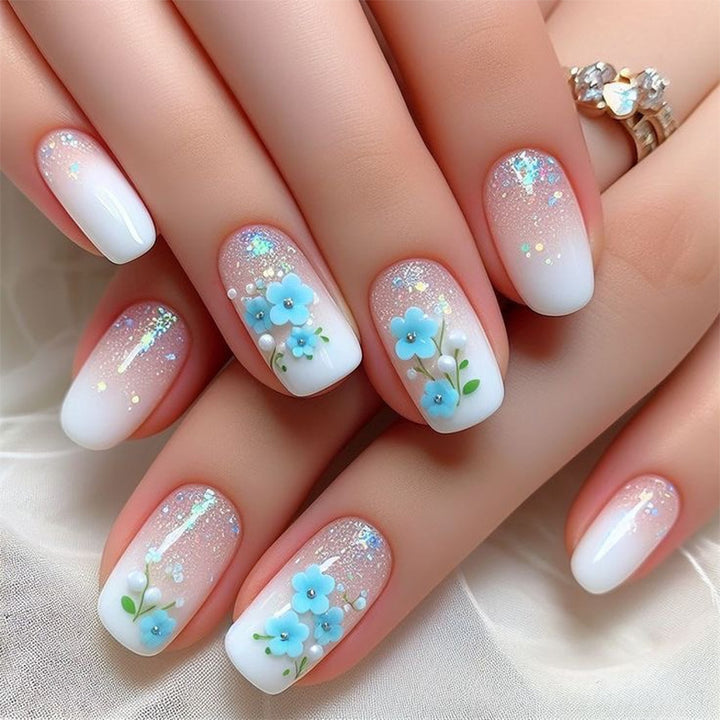 Artful nail extensions with floral design Kalsten