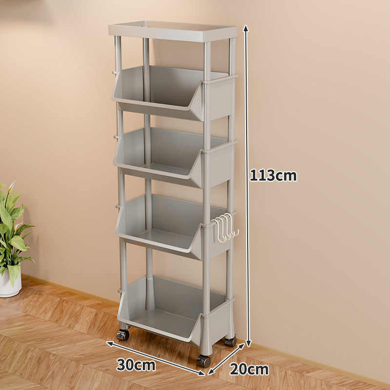 Slim Four-Tier Rolling Storage Cart with Stacking Open Bins