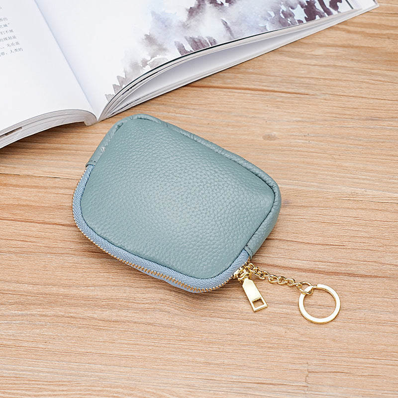 Compact Leather Zippered Keychain Pouch