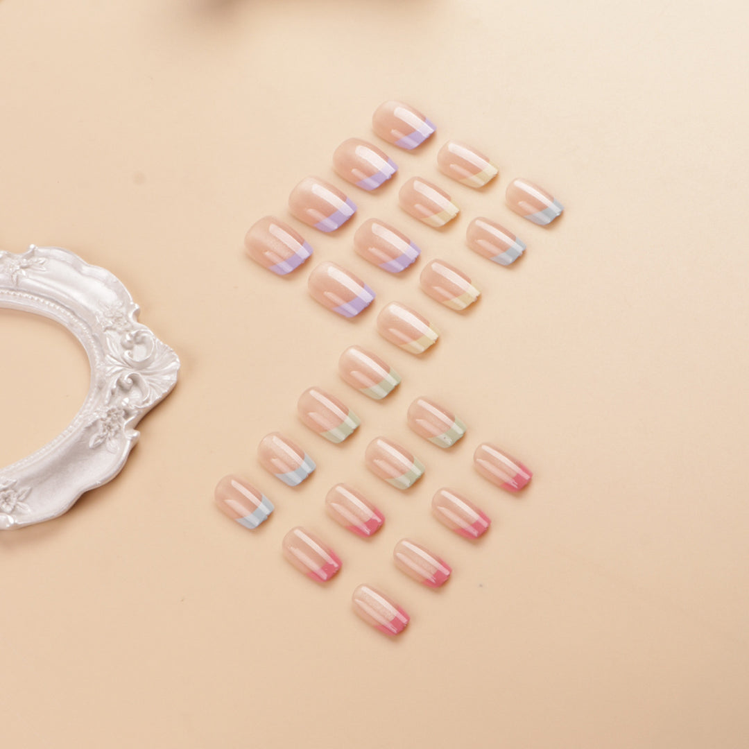 Artistic Colorful French Tip Press-On Nail Set Kalsten