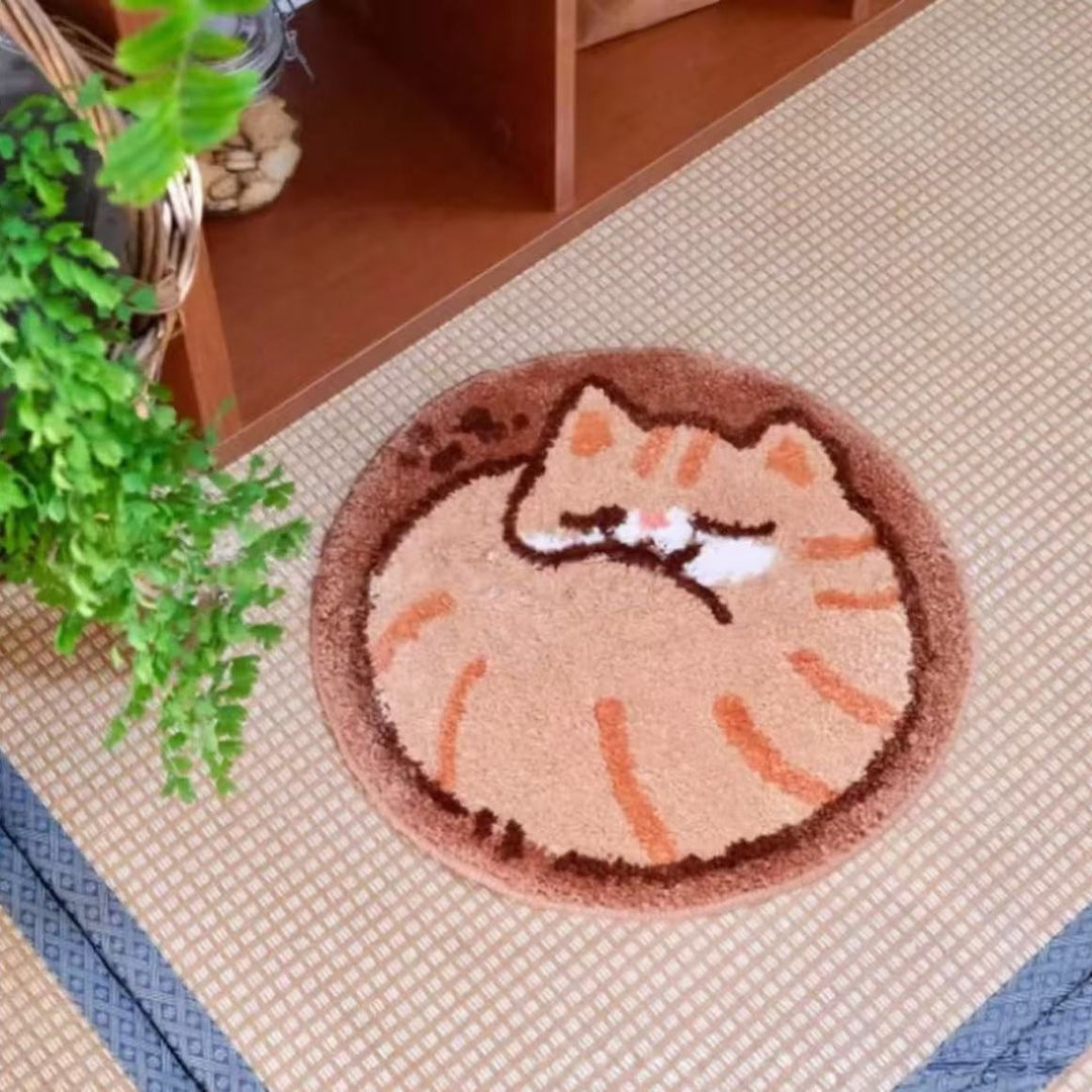 Cartoon Cat-Themed Round Area Rug