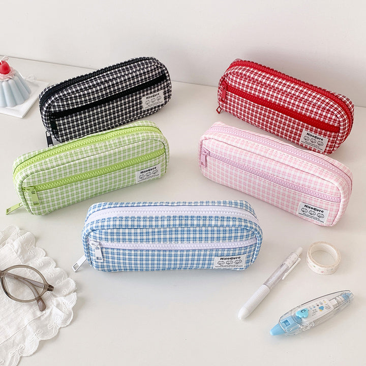 Stylish Gingham Checkered Pencil Case Kalsten