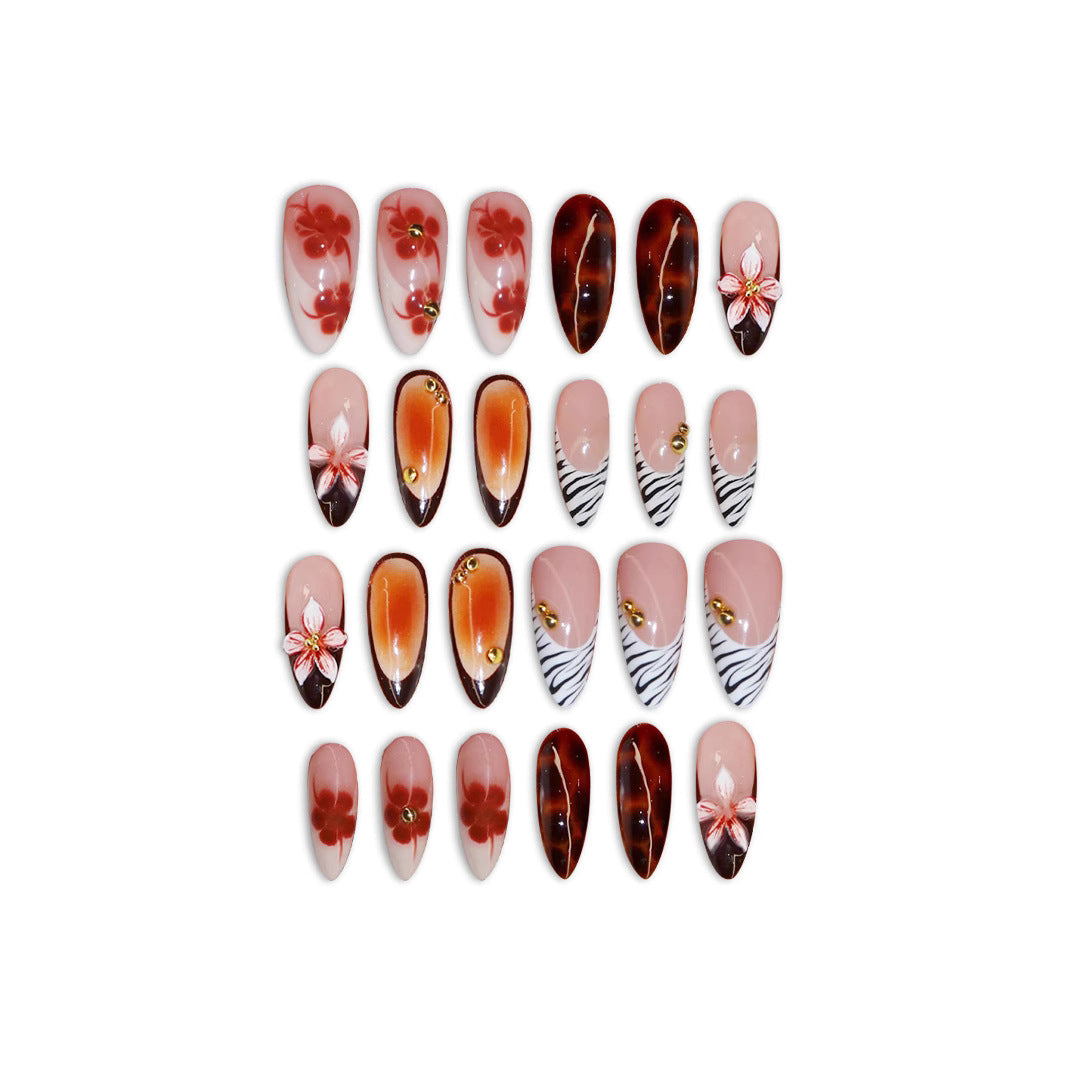 Artistic Press-On Nail Set with Floral Accents Kalsten