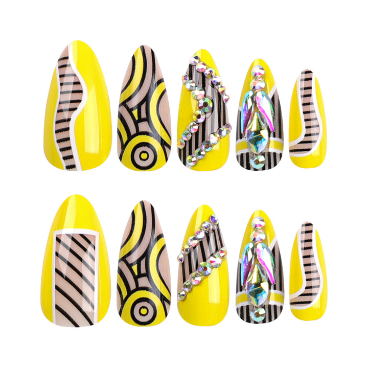 Artful nail extensions with geometric design and glitter accents Kalsten