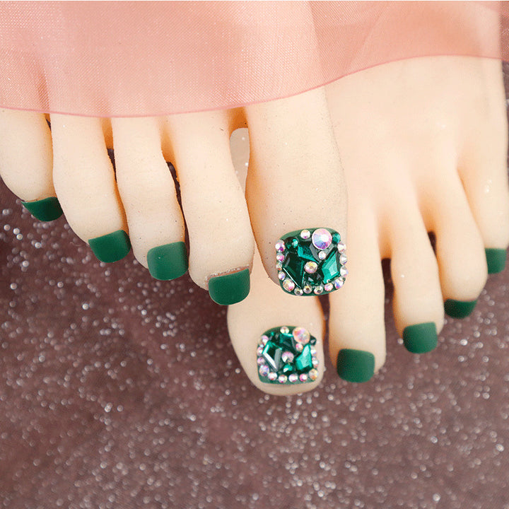 Glamorous Decorative Press-On Toenails with Rhinestone Accents