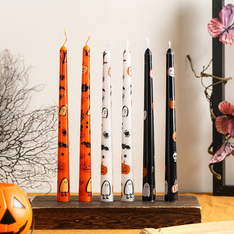 Halloween Decorative Tall Taper Candle with Printed Ghost and Pumpkin Motif