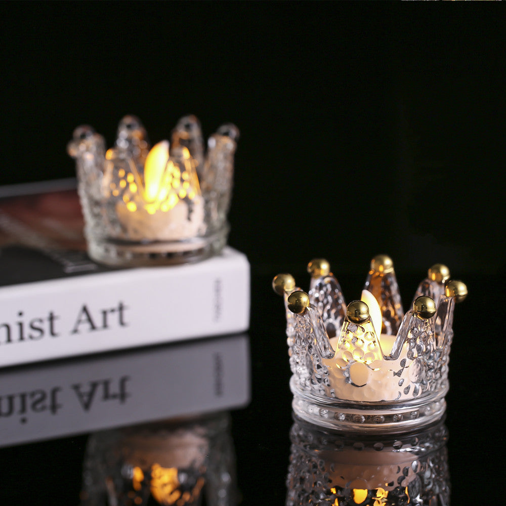 Crown-Shaped Textured Glass Votive Candle Holder Kalsten