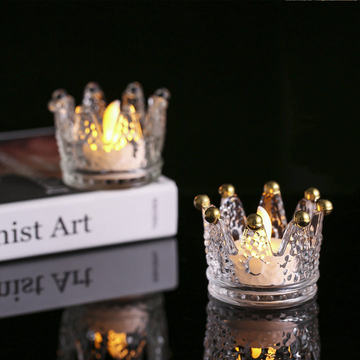 Crown-Shaped Textured Glass Votive Candle Holder Kalsten