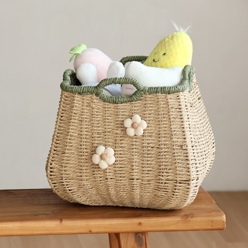 Stylish storage basket with flower appliqué Kalsten