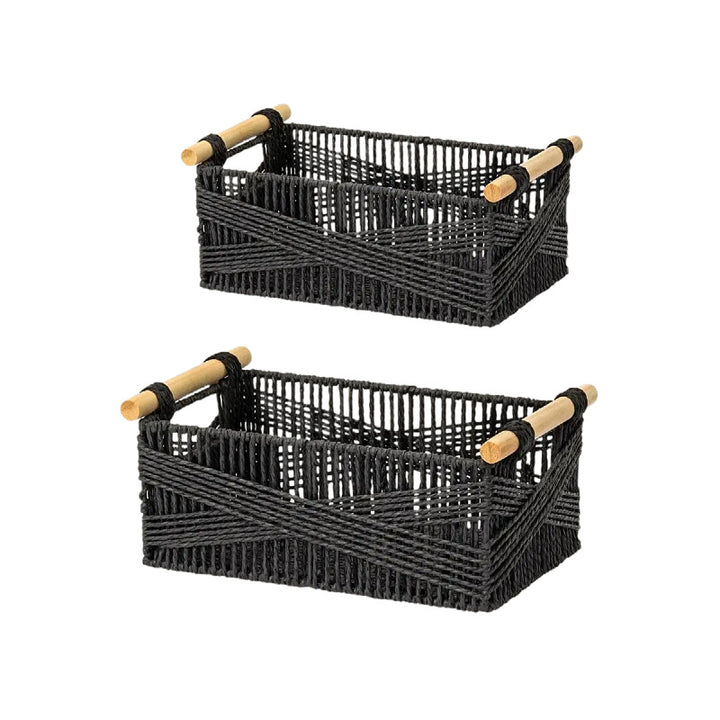 Handwoven Storage Basket with Wooden Handles Kalsten