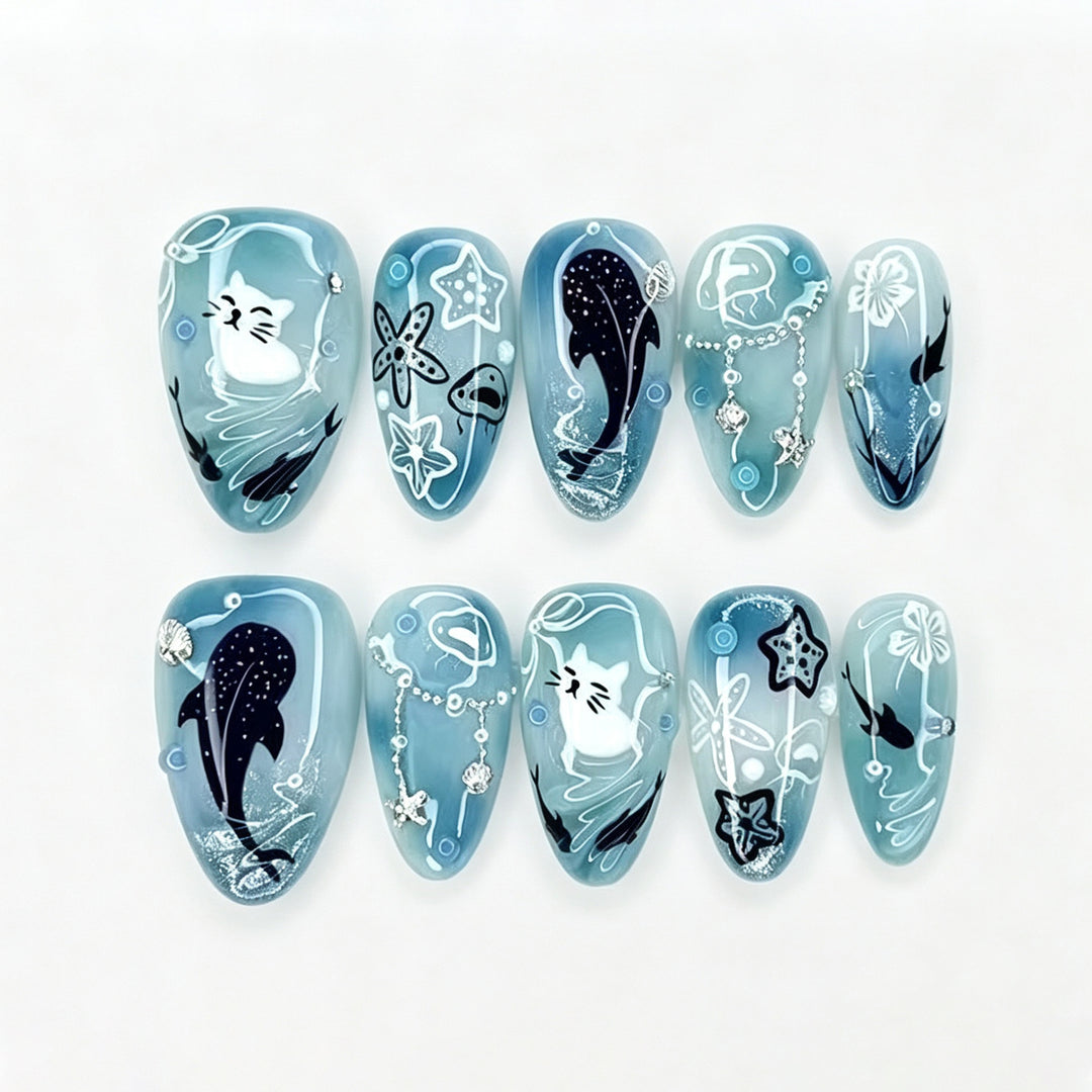 Artistic Ocean-Themed Press-On Nail Art Set Kalsten