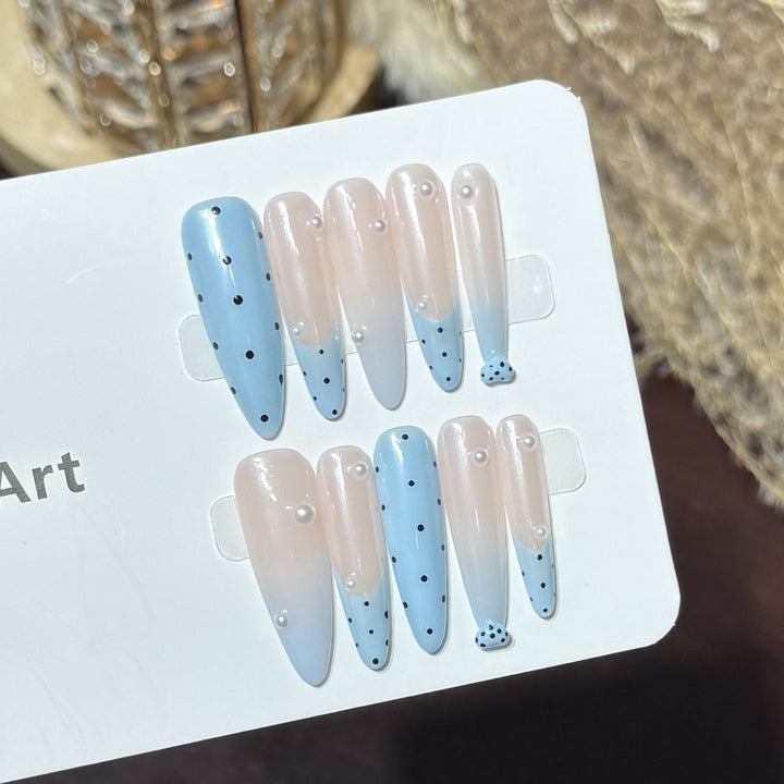 Decorative Press-On Nail Set with Unique Dot Design Kalsten