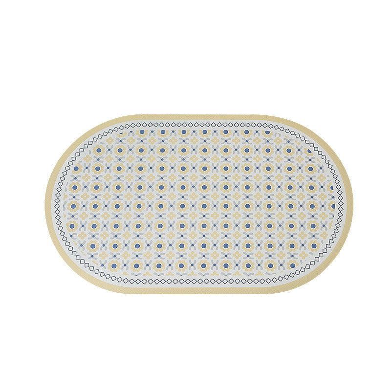 Oval non-slip vinyl mat with fine mosaic print and water-repellent surface Kalsten