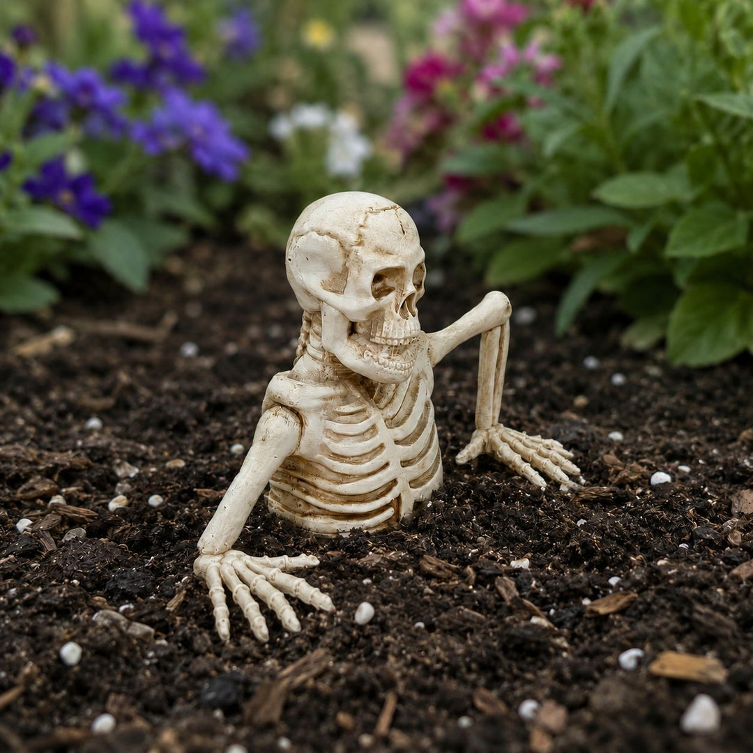 Half Skeleton Decoration for Planters made of Weatherproof Resin