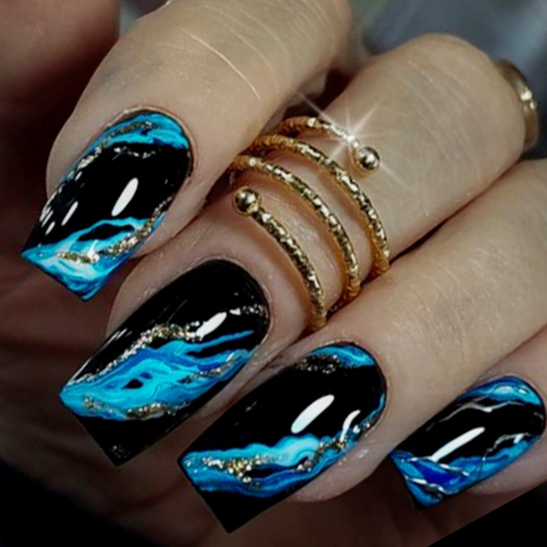 Artistic Acrylic Nail Extensions with Gold Accents Kalsten
