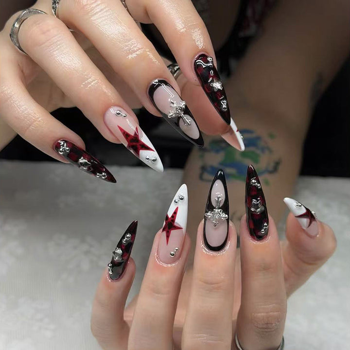 Artistic Stiletto Nail Extensions with Gem Accents Kalsten