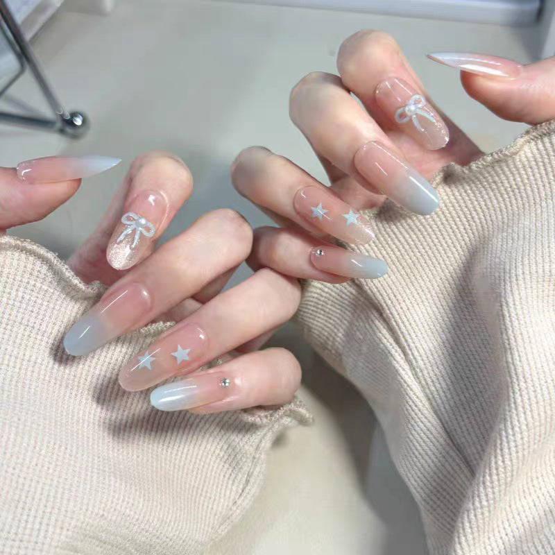 Decorative Press-On Nail Art Set with Bow and Gradient Details Kalsten