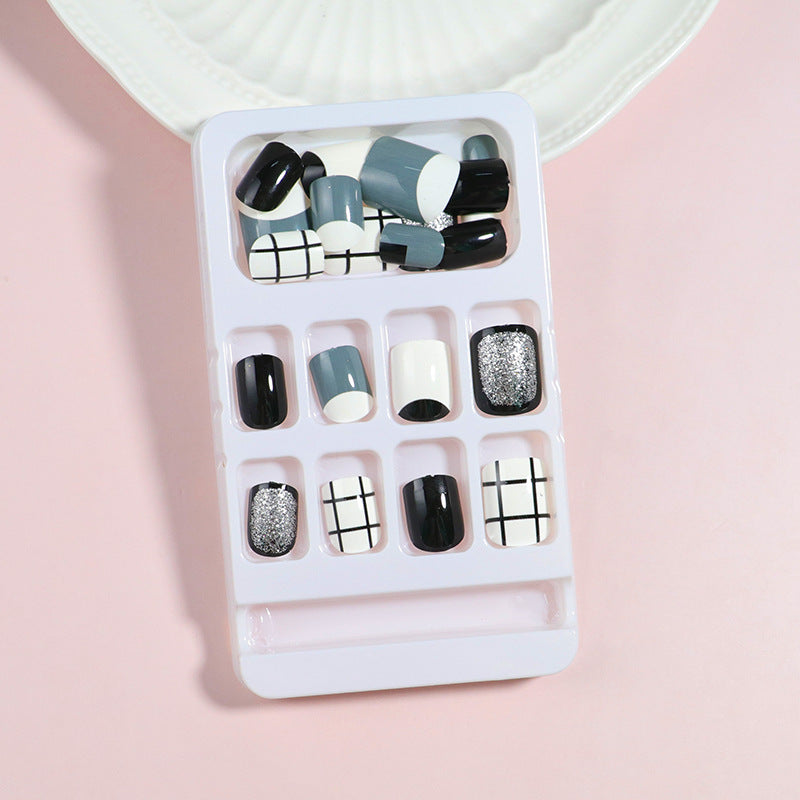 Artistic Press-On Nail Set with Modern Geometric Designs Kalsten