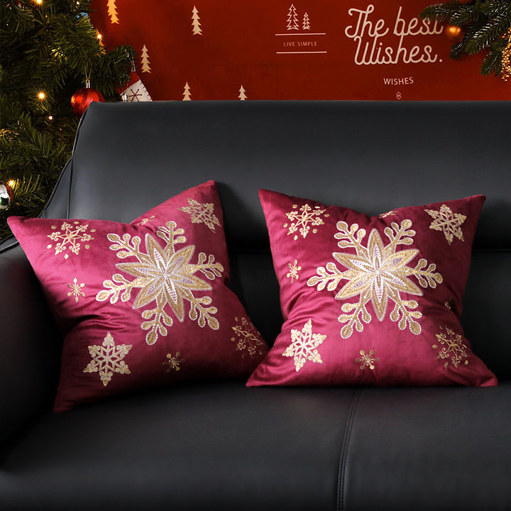 Velvet Embroidered Festive Accent Pillow Cover with Metallic Script
