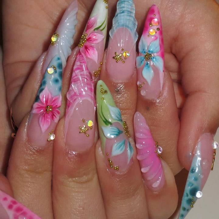 Artistic 3D Floral Acrylic Nail Extensions Kalsten