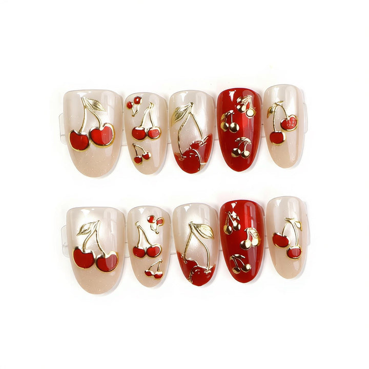 Artistic Cherry-Themed Press-On Nail Set Kalsten