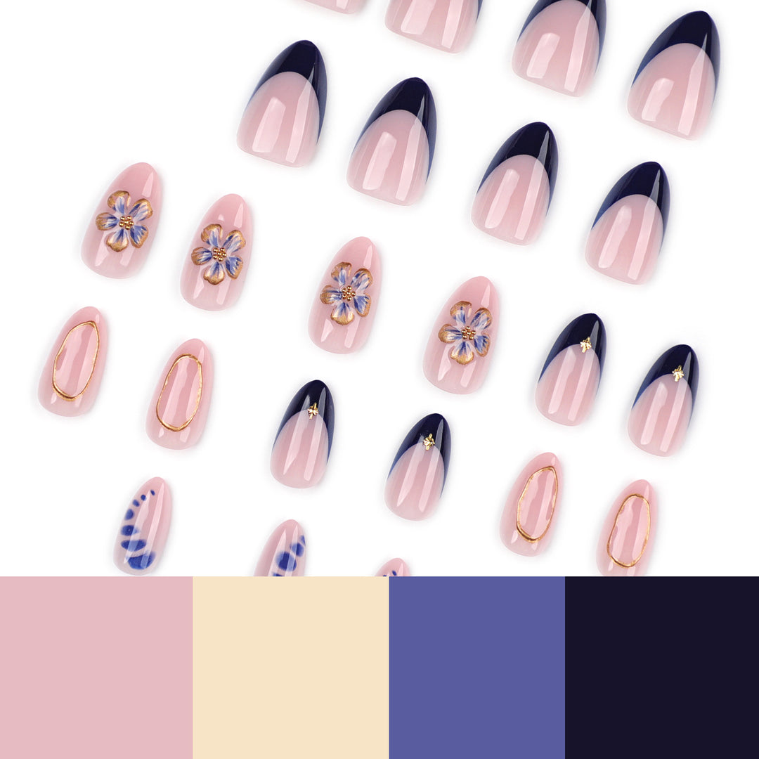 Exquisite artificial nails with elegant 3D flowers and noble accents Kalsten