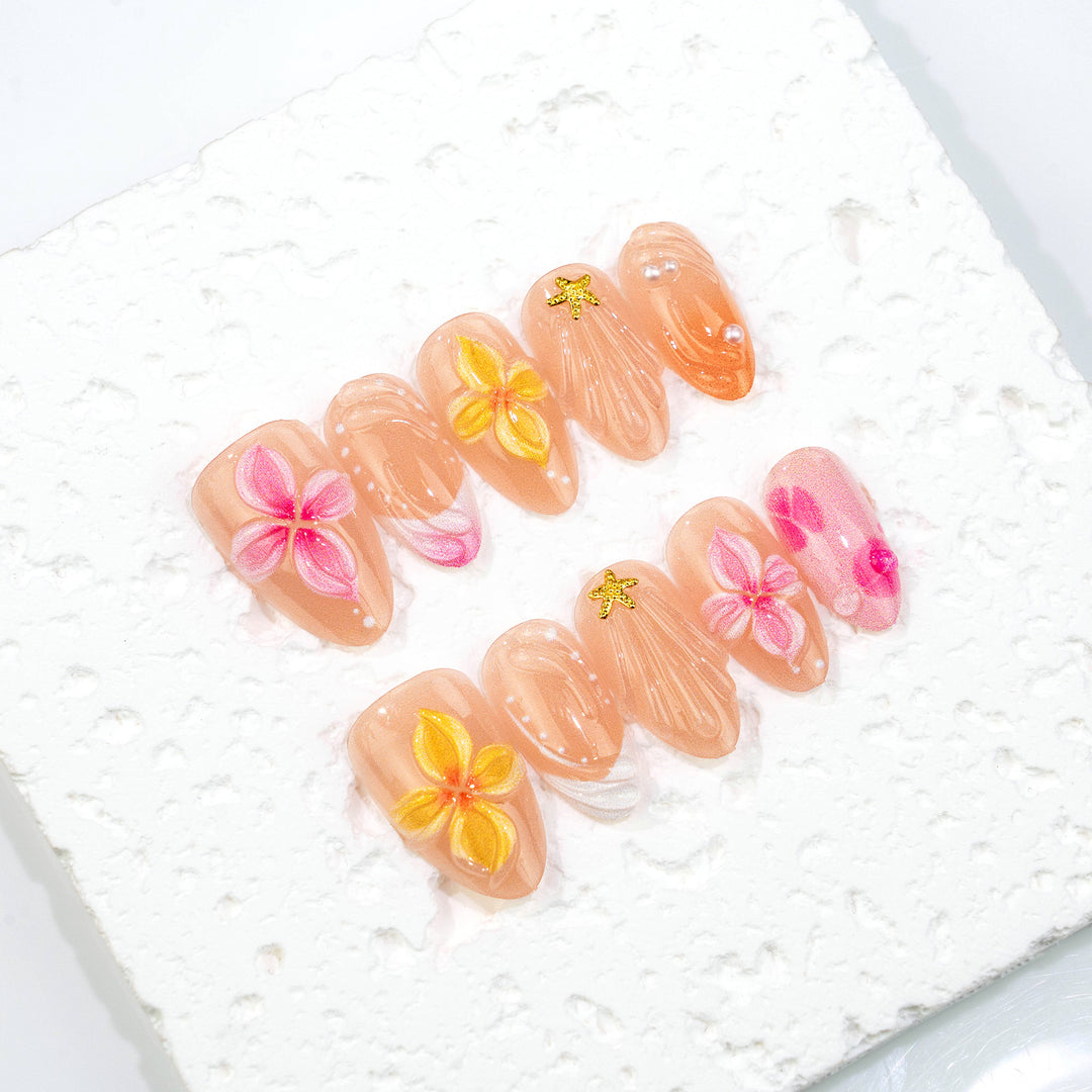 Floral-Themed Press-On Nail Art Set with 3D Accents Kalsten