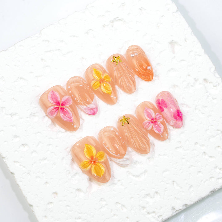 Floral-Themed Press-On Nail Art Set with 3D Accents Kalsten
