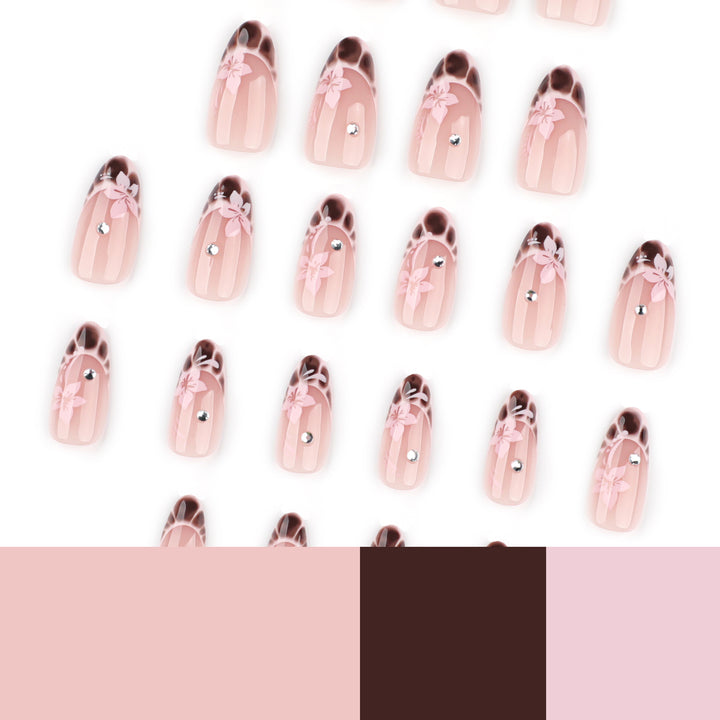 Elegant Artificial Nail Art with Floral Design and Glitter Accents Kalsten