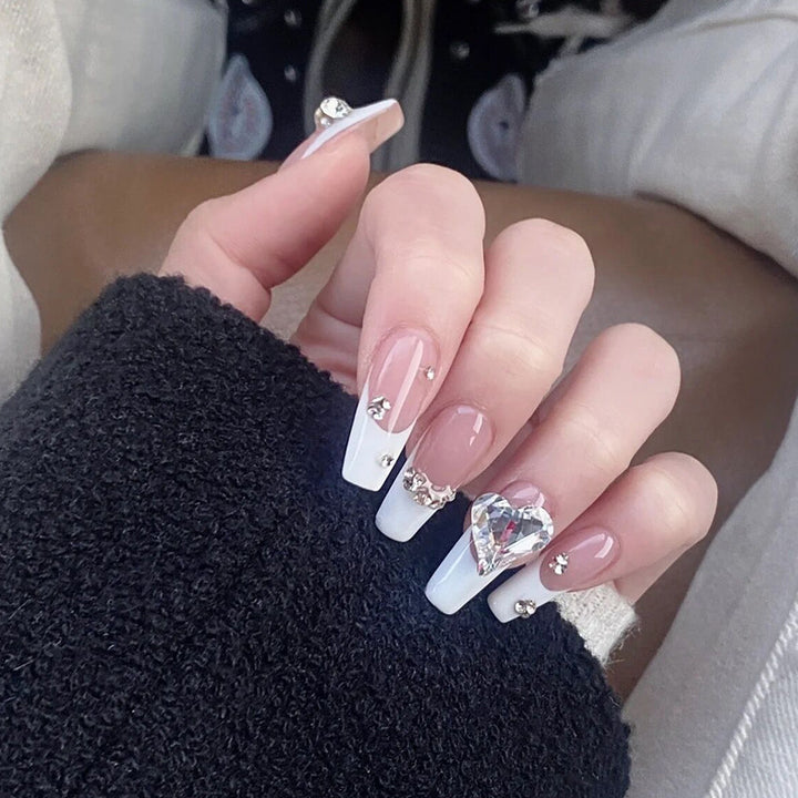 Artistic Press-On Nail Set with Rhinestone Accents Kalsten