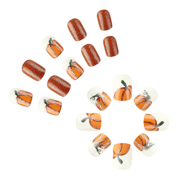 Festive Pumpkin-Themed Press-On Nail Art Kalsten
