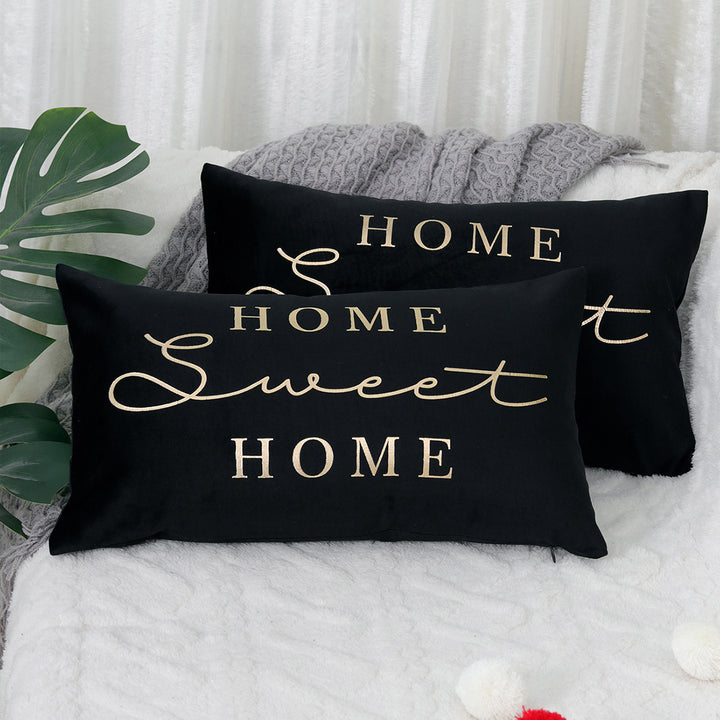Rectangular Embroidered Slogan Throw Pillow Cover with Metallic Script Accent