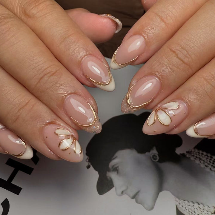Decorative Floral French Tip Press-On Nails Kalsten