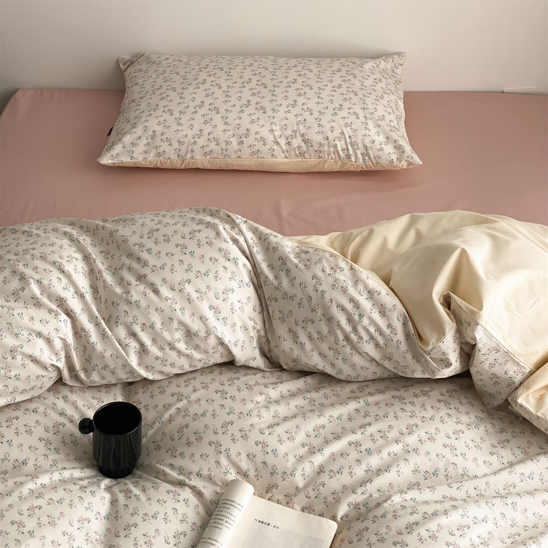 Reversible Mako cotton satin duvet cover set with minimalist dotted terrazzo look