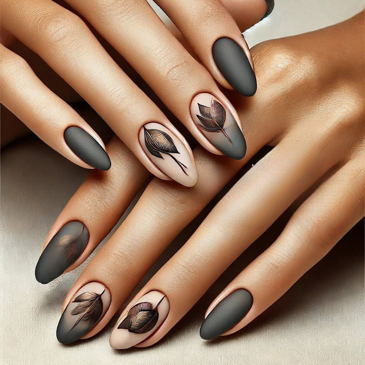 Creative Nail Art Set with Elegant Leaf Patterns Kalsten