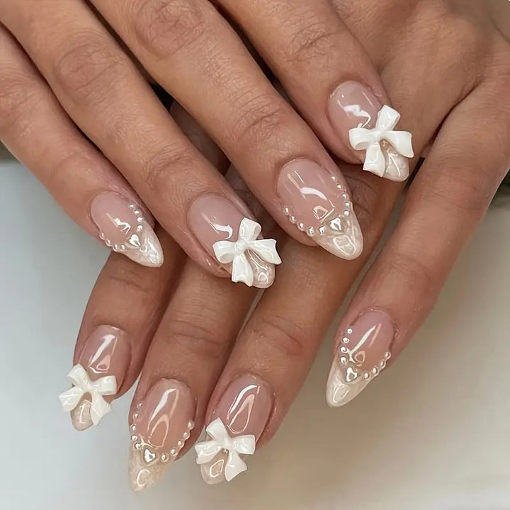 Elegant Bow-Embellished Press-On Nail Art Kalsten
