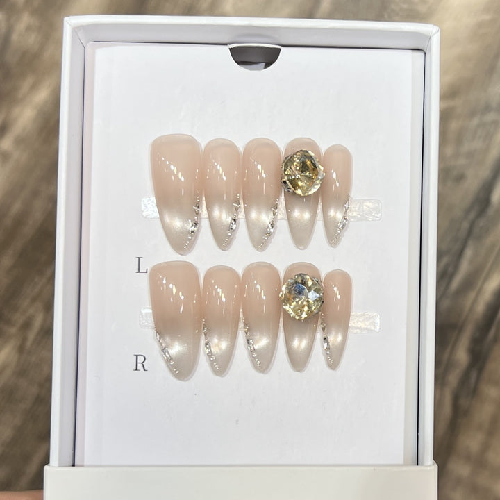 Elegant Stiletto Nail Art Set with Crystal Embellishments Kalsten