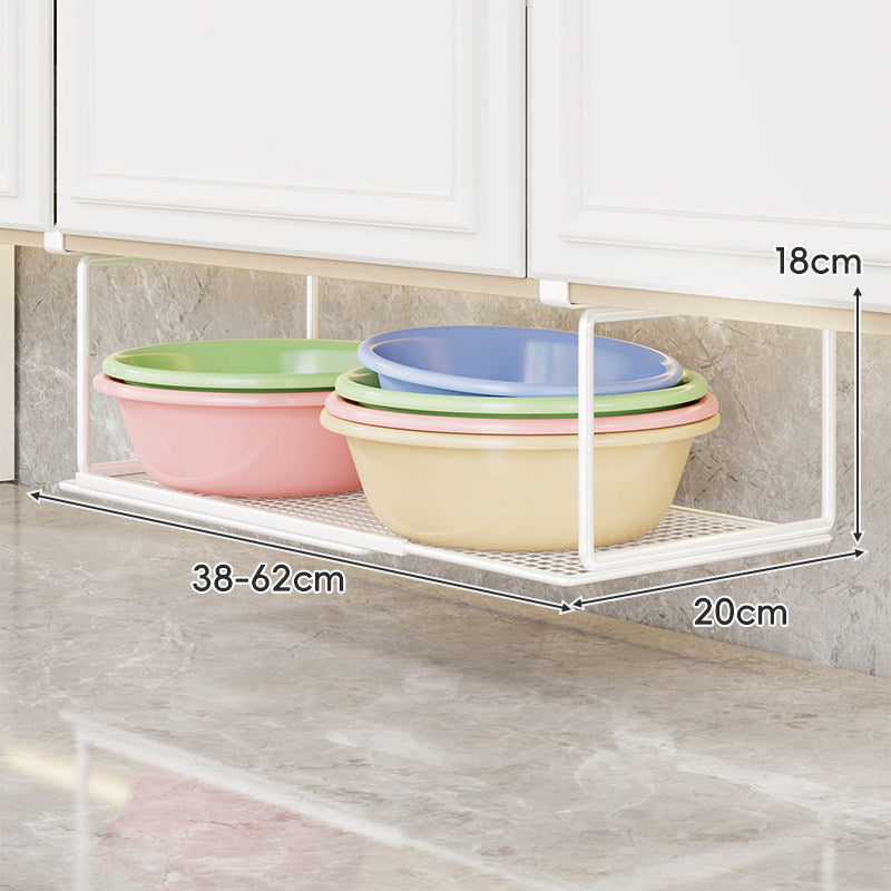 Under-Cabinet Expandable Pull-Out Mesh Storage Rack for Bowls and Supplies