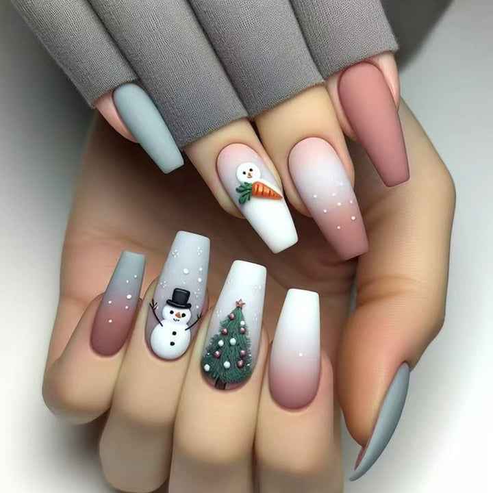 Artificial nails with winter snowman design Kalsten