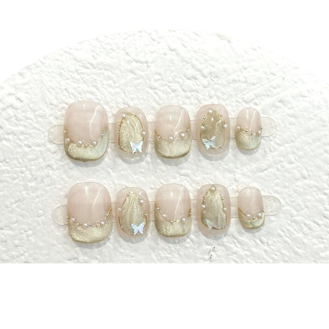 Elegant Butterfly-Embellished Press-On Nail Set