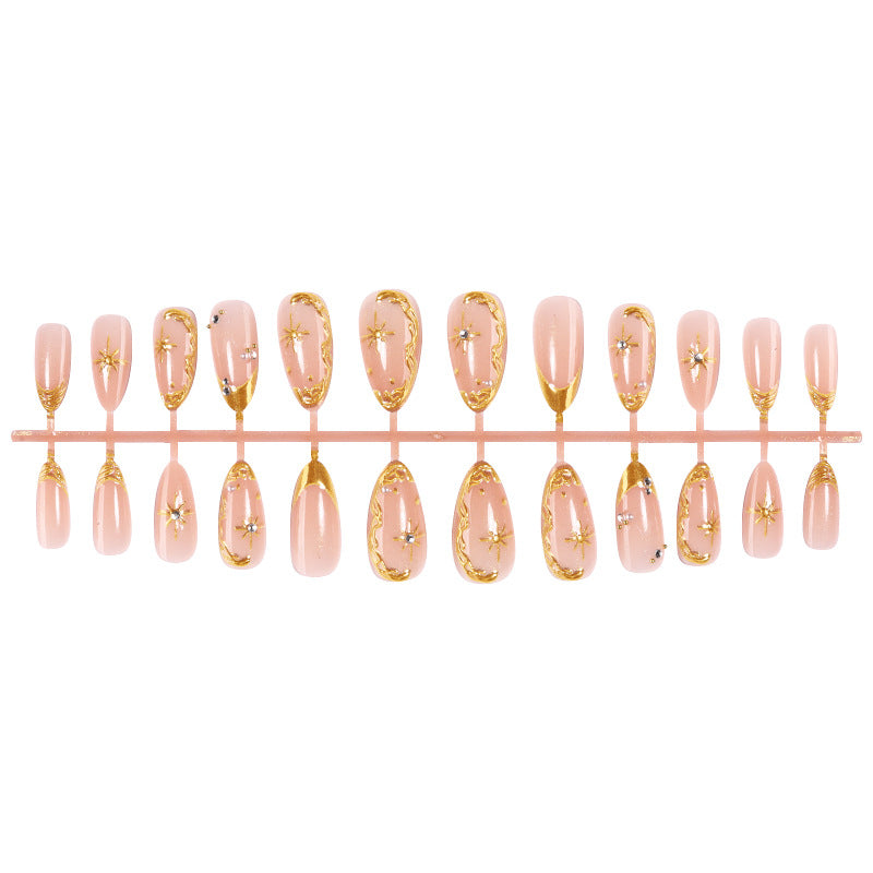 Decorative Press-On Nail Art Set with Gold Accents kalsten