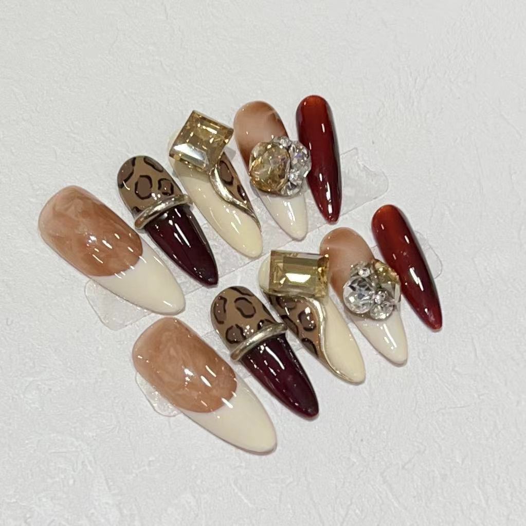 Stiletto Press-On Nail Art Set with Decorative Gem Accents Kalsten