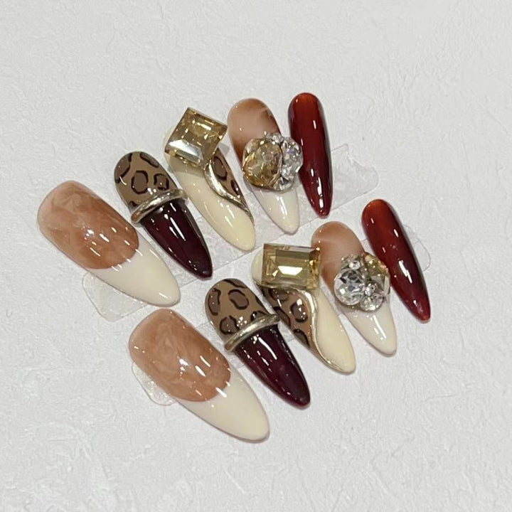 Stiletto Press-On Nail Art Set with Decorative Gem Accents Kalsten