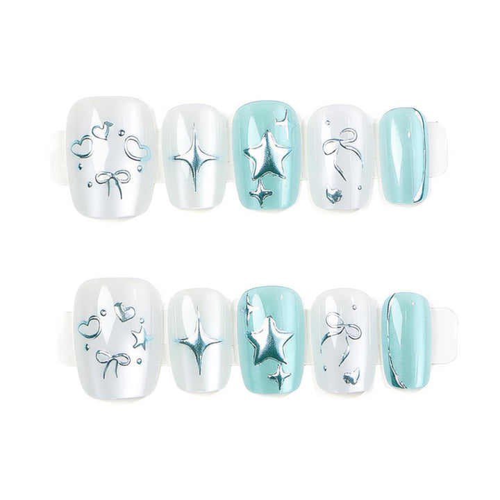 Elegant Press-On Nail Art Set with Star and Bow Designs Kalsten