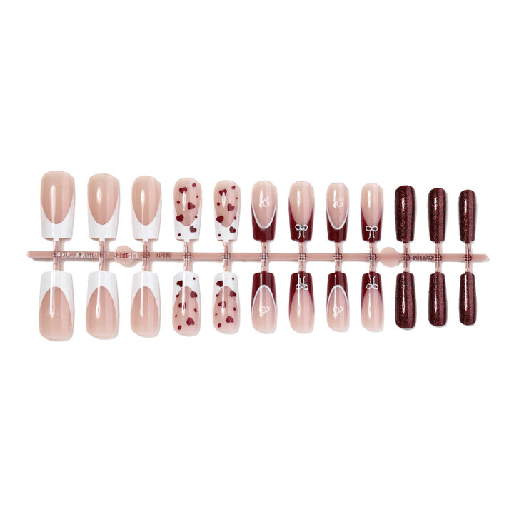 Elegant Press-On Nail Set with Artistic Heart and Glossy Finish Kalsten